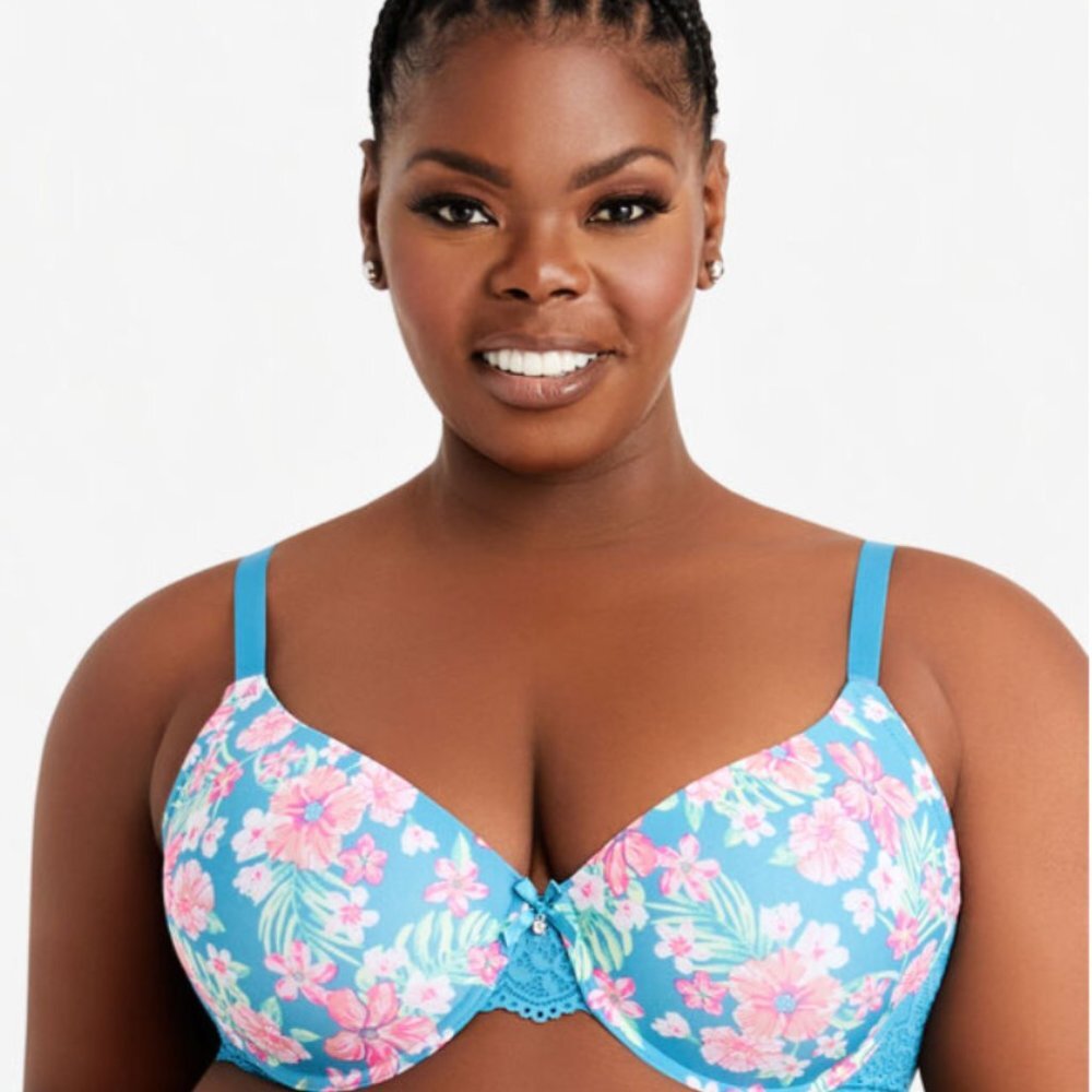 NWT- Ashely Stewart Floral Microfiber Lace T Shirt Bra Size 42D